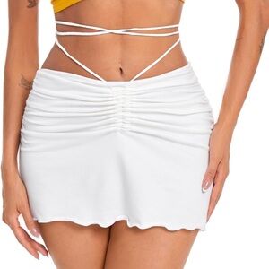 Drawstring Ruched mini skort / mini skirt | S | white | NEW